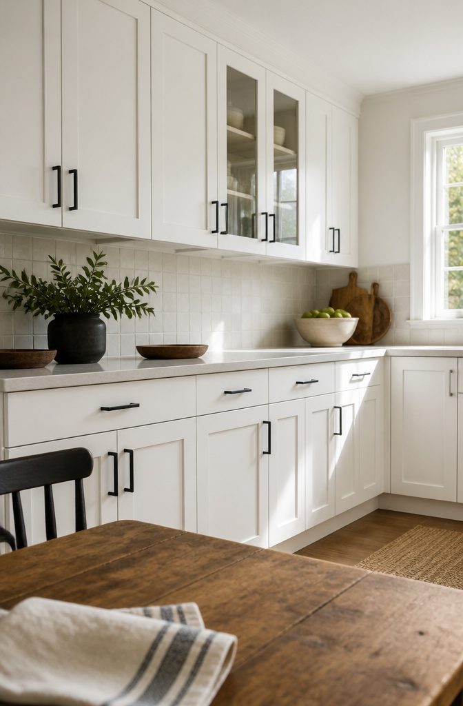 Kitchen cabinet door with a flat recessed panel inside a square frame