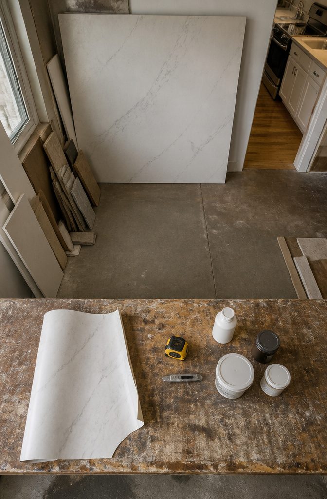 Quartz supplier listings beside epoxy kits, cleaner, vinyl wrap and tabletop