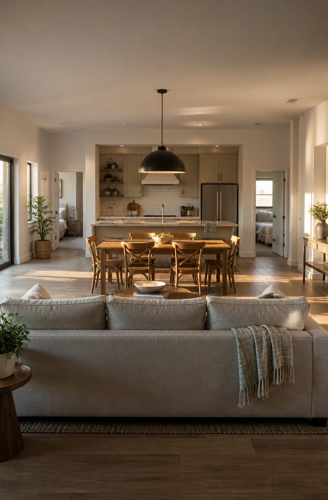 Home exterior illustrating shared living spaces between bedroom wings