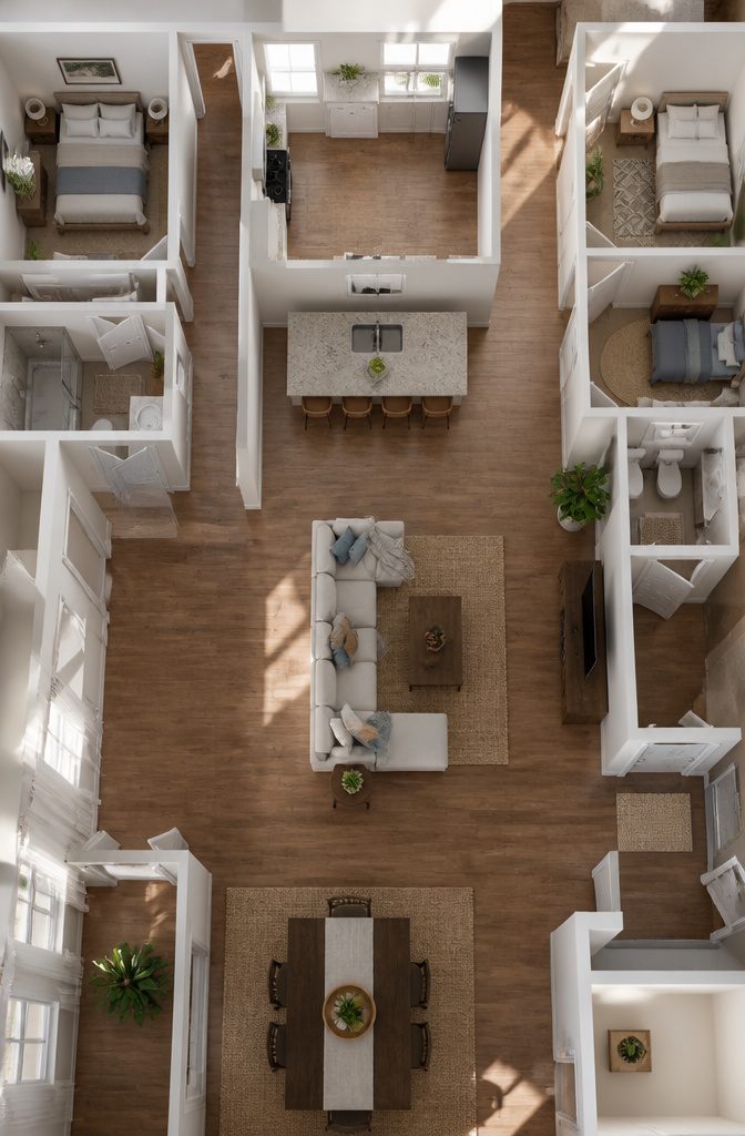 House exterior representing a home with separated primary and secondary bedrooms