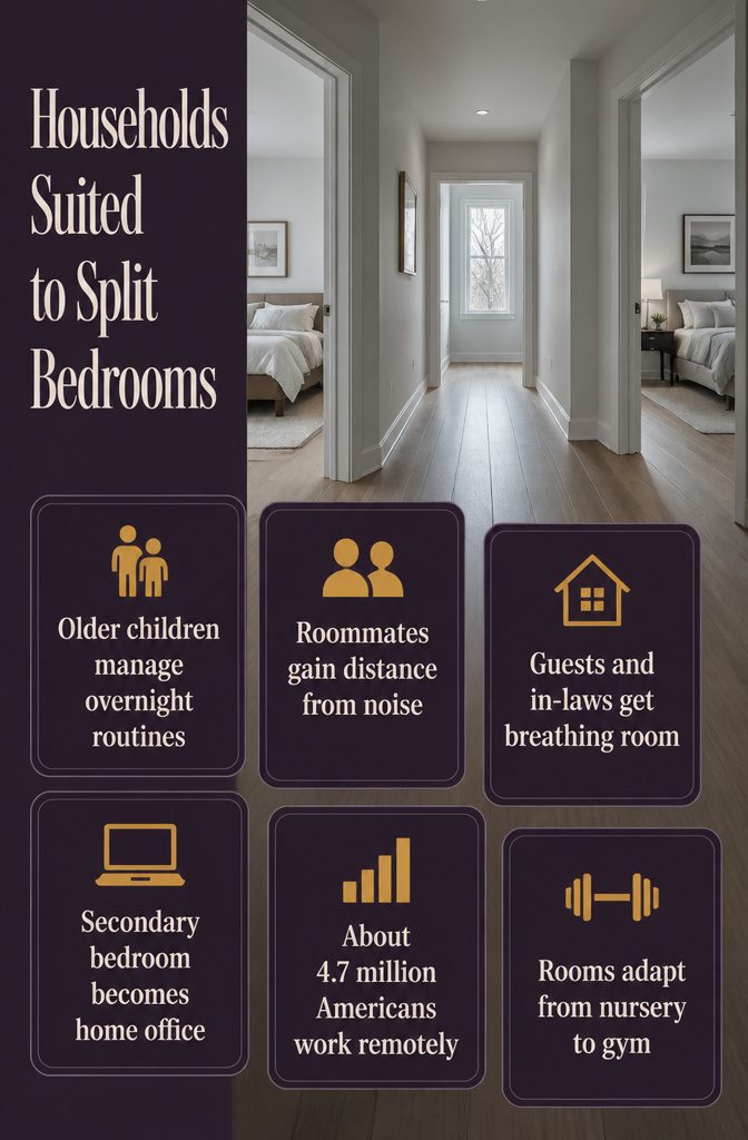 Information graphic listing household types suited to split-bedroom plans